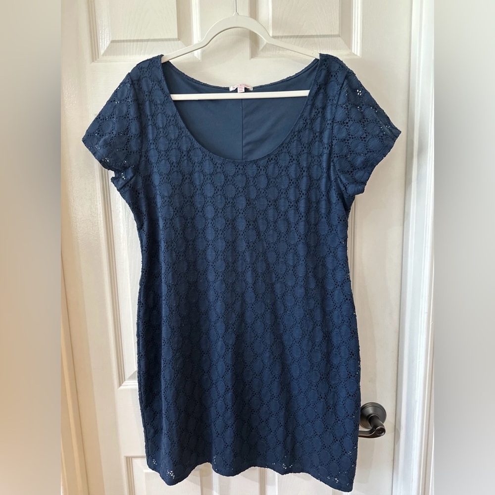 Isaac Mizrahi Women's XXL Short Sleeve Mini Dress Navy Lace Lined